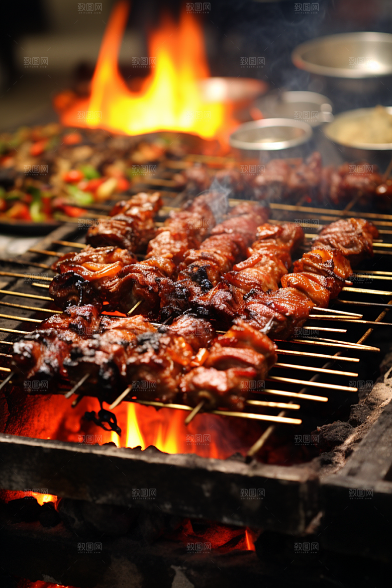BBQ烧烤美食烤串摄影图