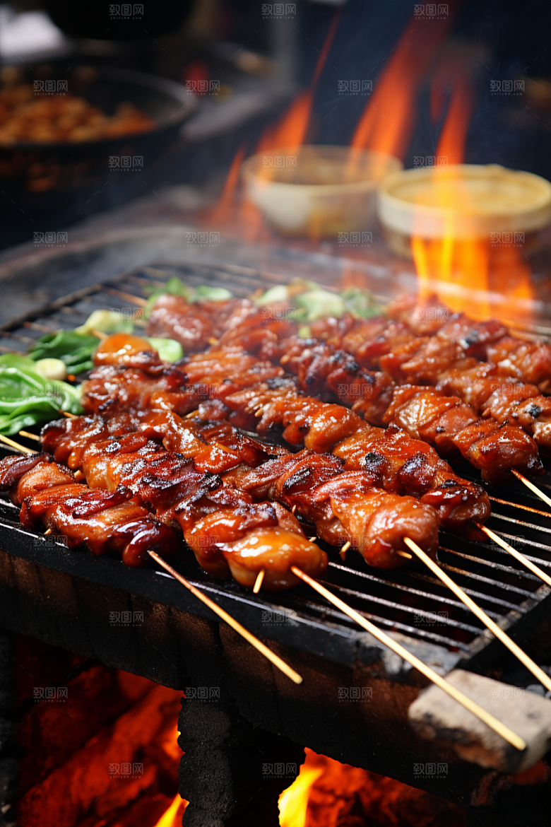 BBQ烧烤烤串肉食摄影图