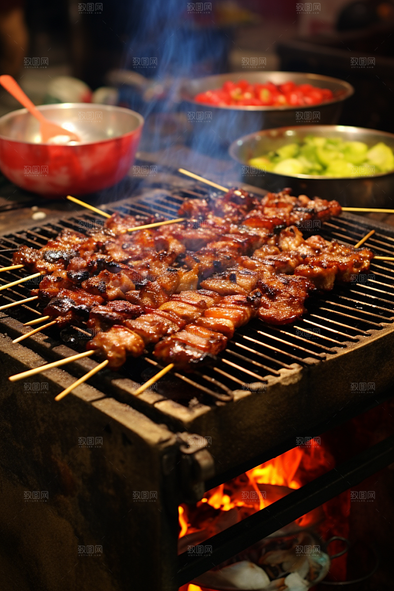 BBQ烧烤肉类火热摄影图
