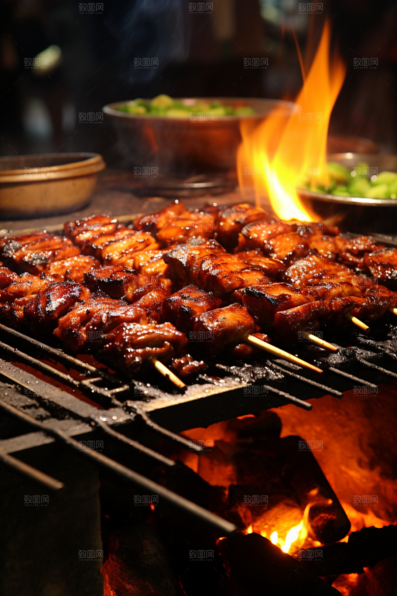 BBQ烧烤火辣肉类摄影图