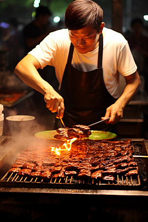 BBQ烧烤肉串聚餐摄影图