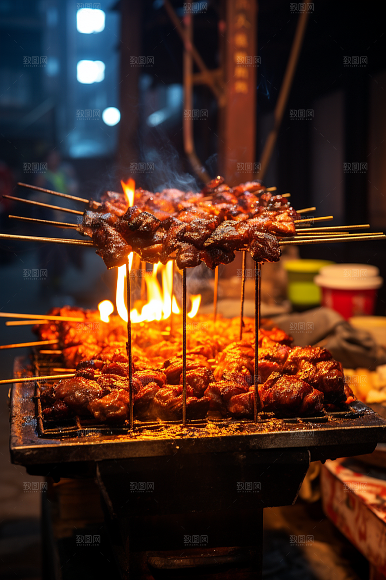 BBQ烧烤火辣肉类摄影图