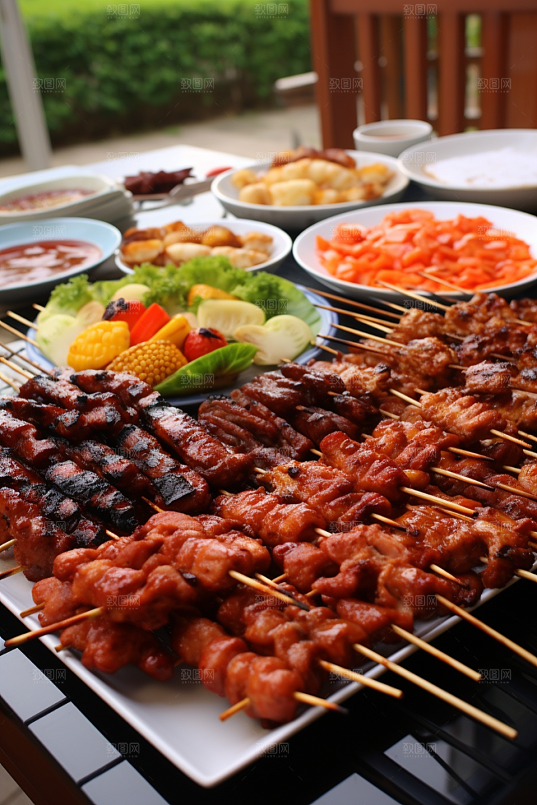 BBQ烧烤肉串火热摄影图