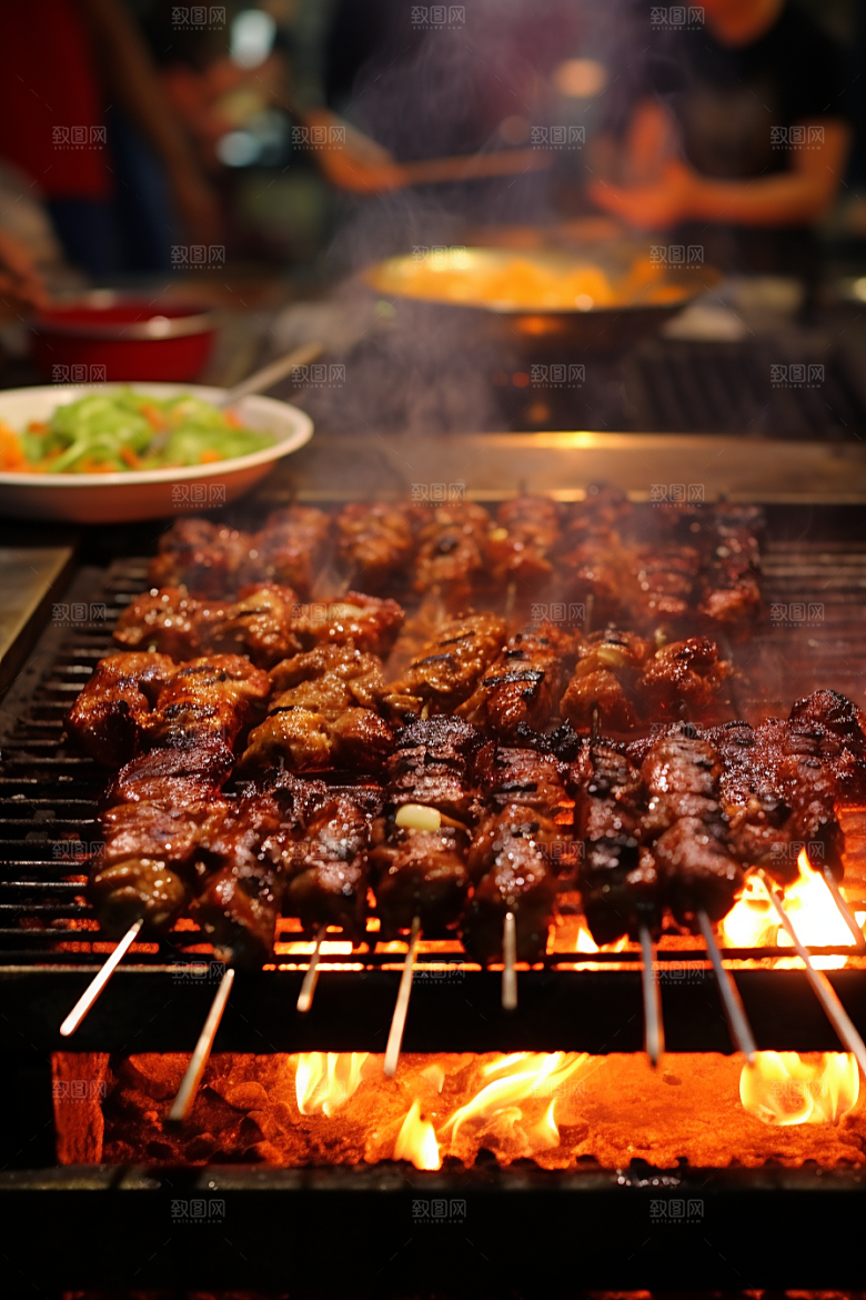 BBQ烧烤美食火热摄影图
