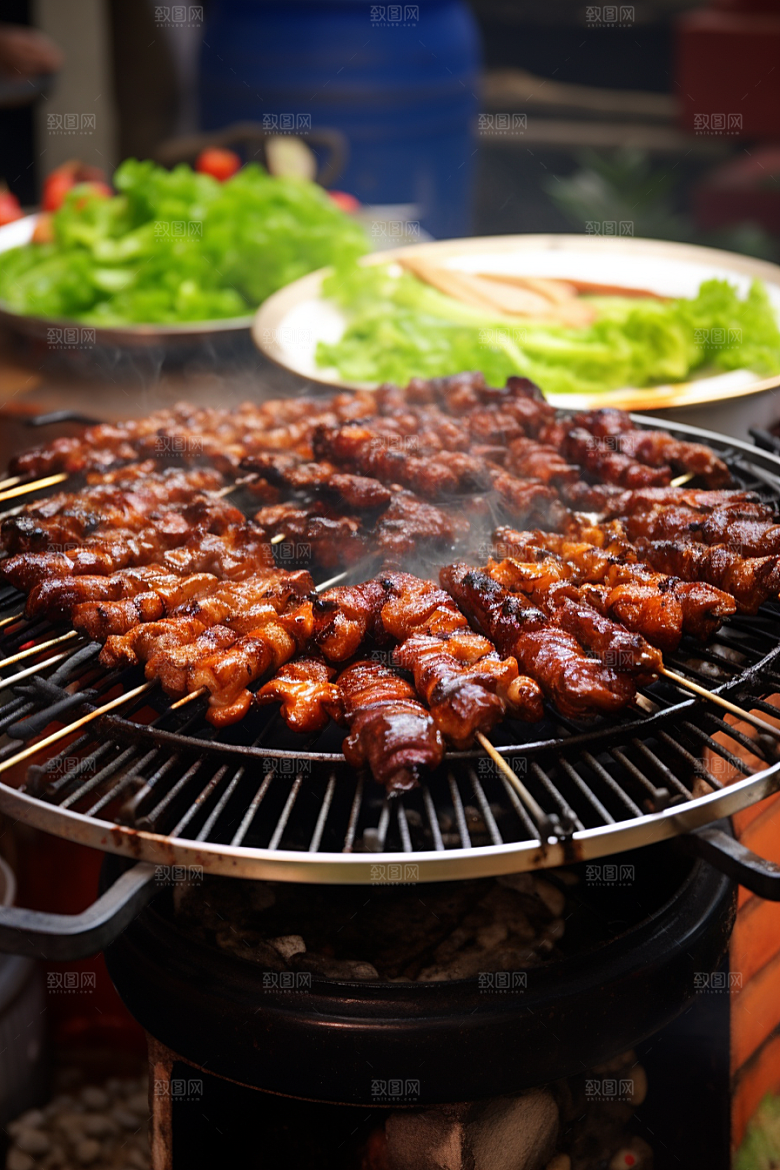 BBQ烧烤美食烤串摄影图