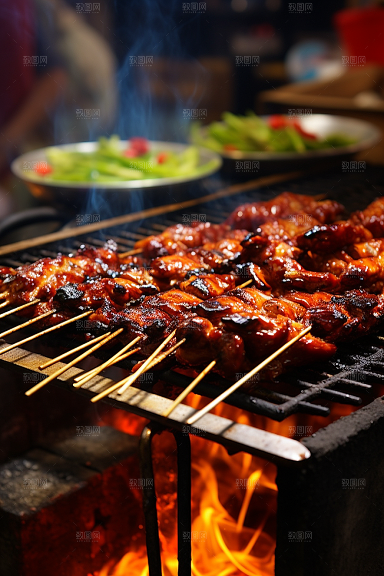 BBQ烧烤肉类肉串摄影图