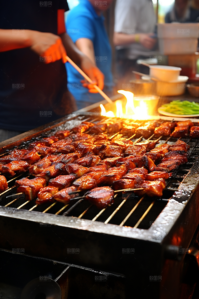 BBQ烧烤聚餐火热摄影图