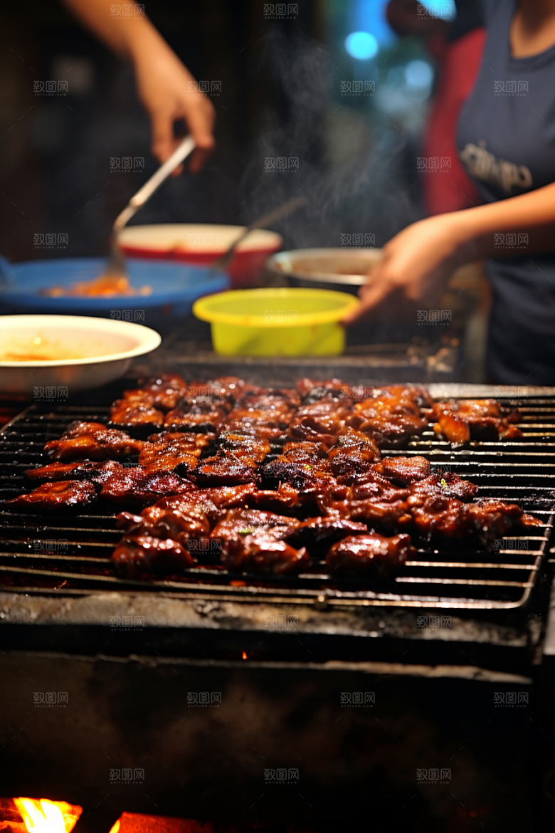 BBQ烧烤肉类肉串摄影图