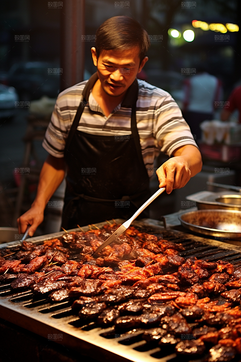 BBQ烧烤聚餐烤串摄影图