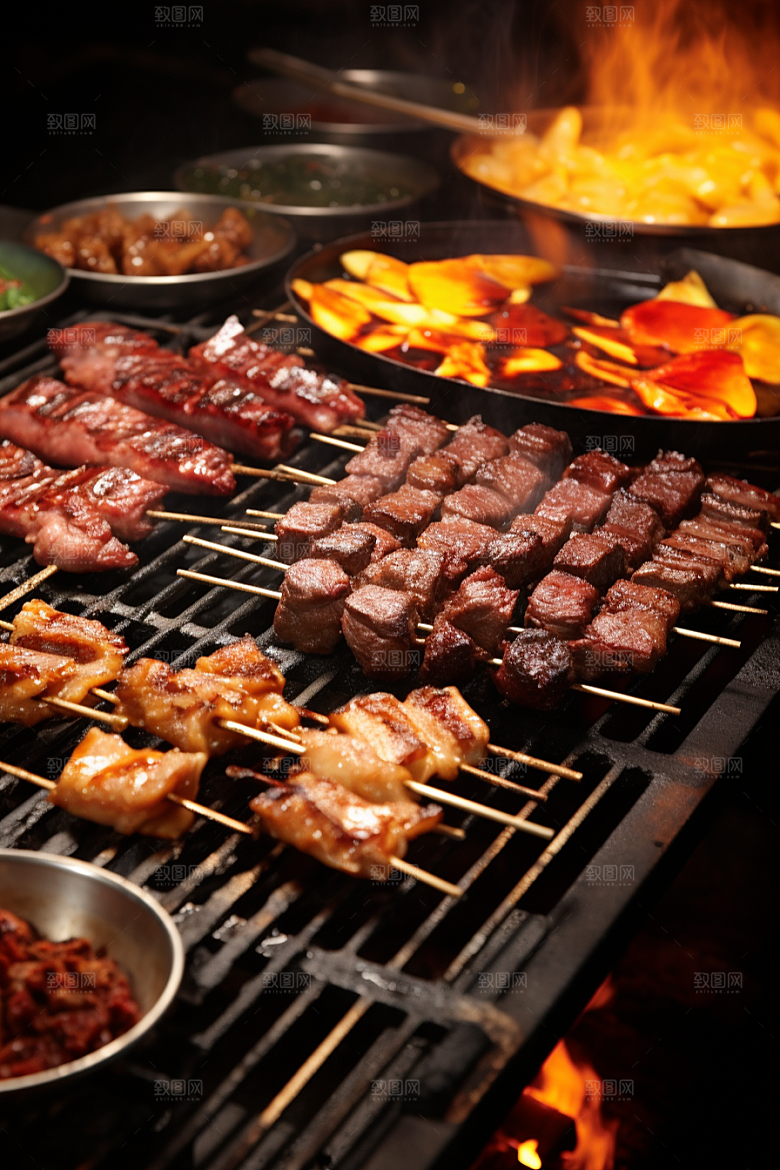 BBQ烧烤美食肉类摄影图