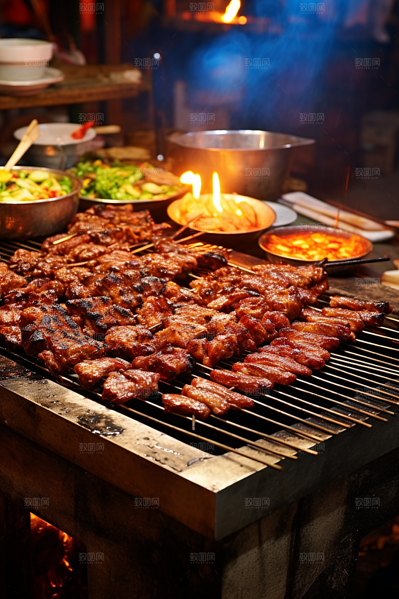 BBQ烧烤肉串聚餐摄影图