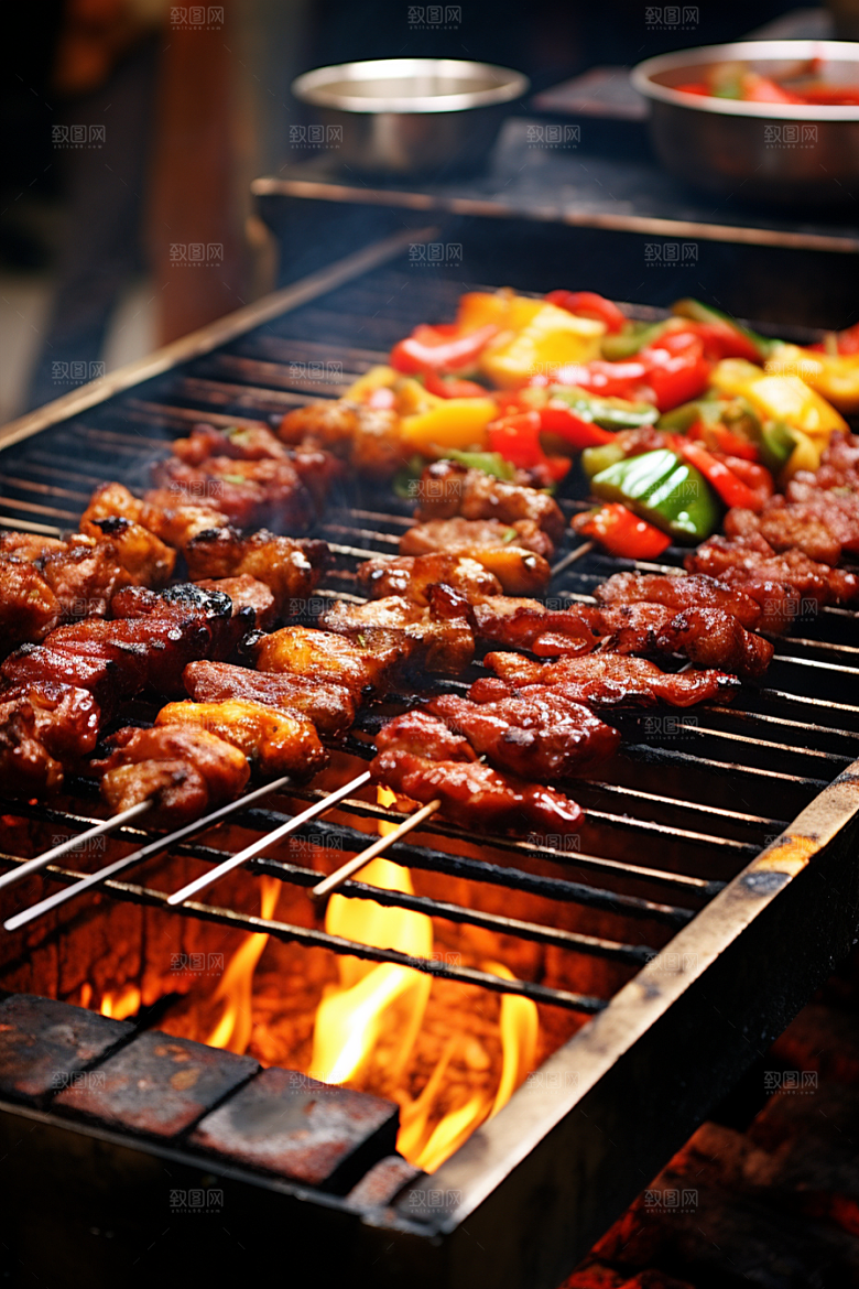 BBQ烧烤美食肉串摄影图