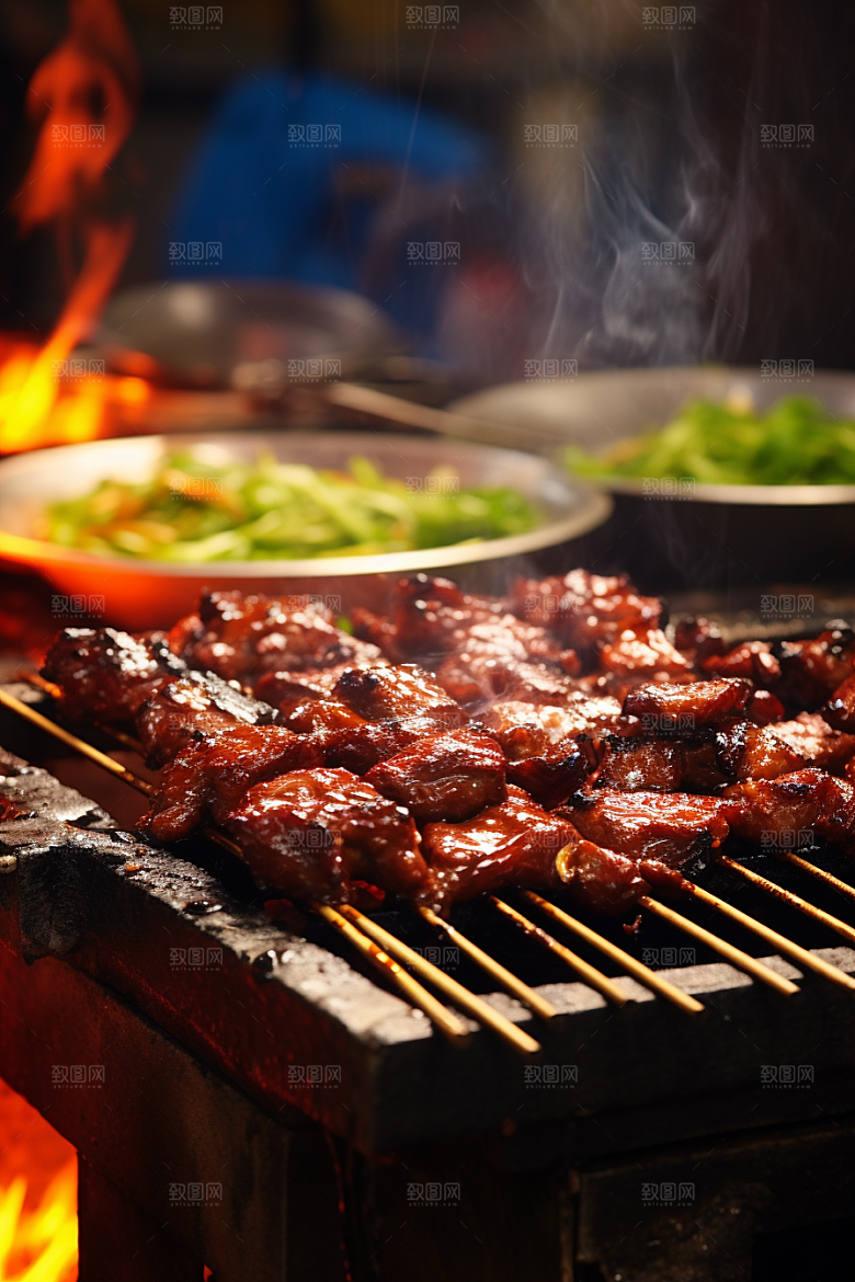 BBQ烧烤肉类火热摄影图