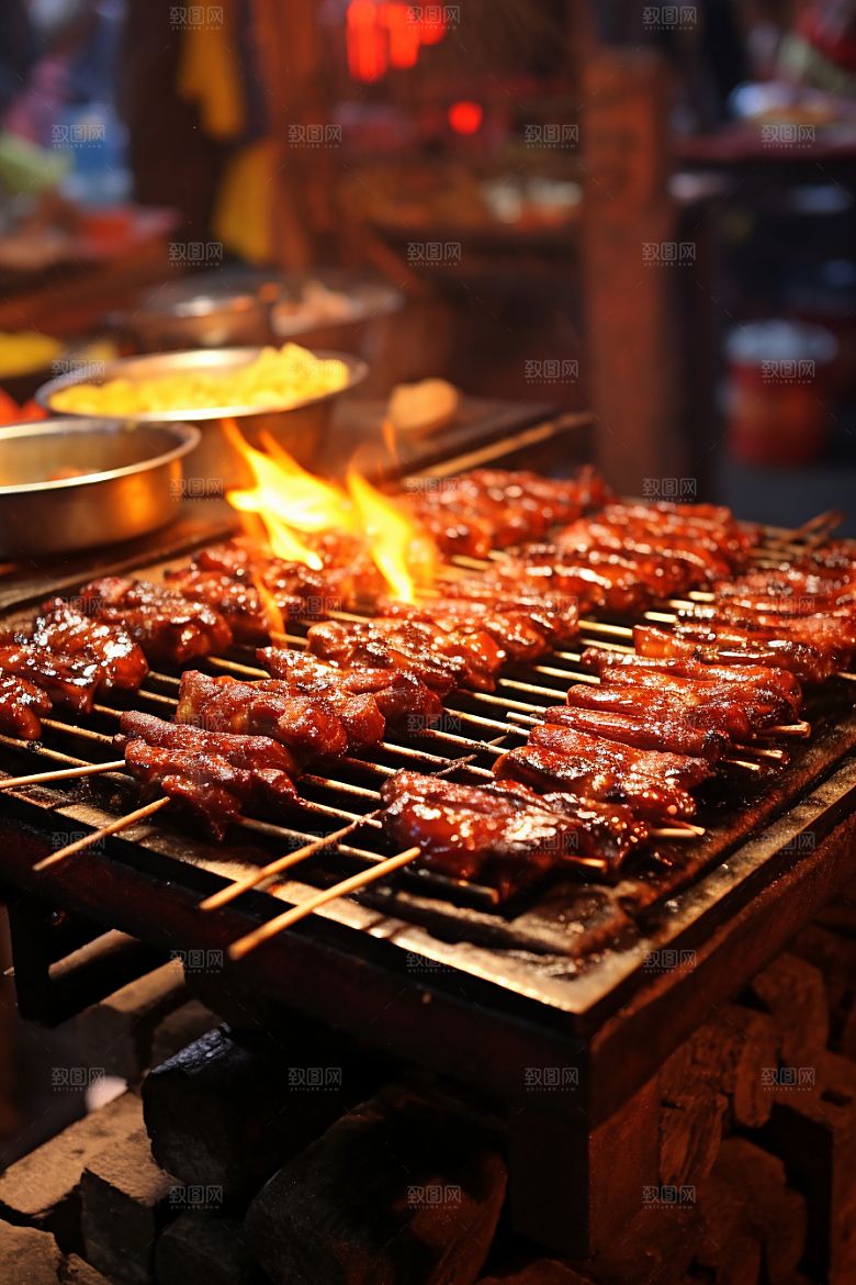BBQ烧烤火辣肉食摄影图