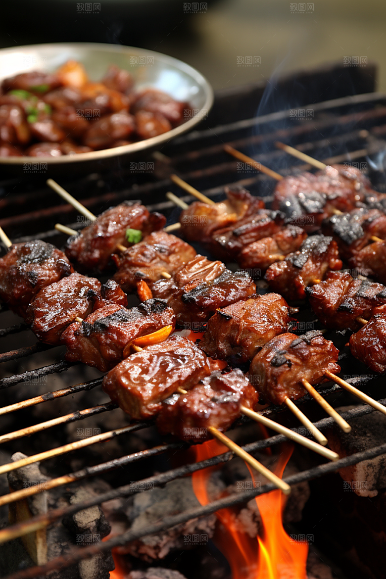 BBQ烧烤肉食肉串摄影图