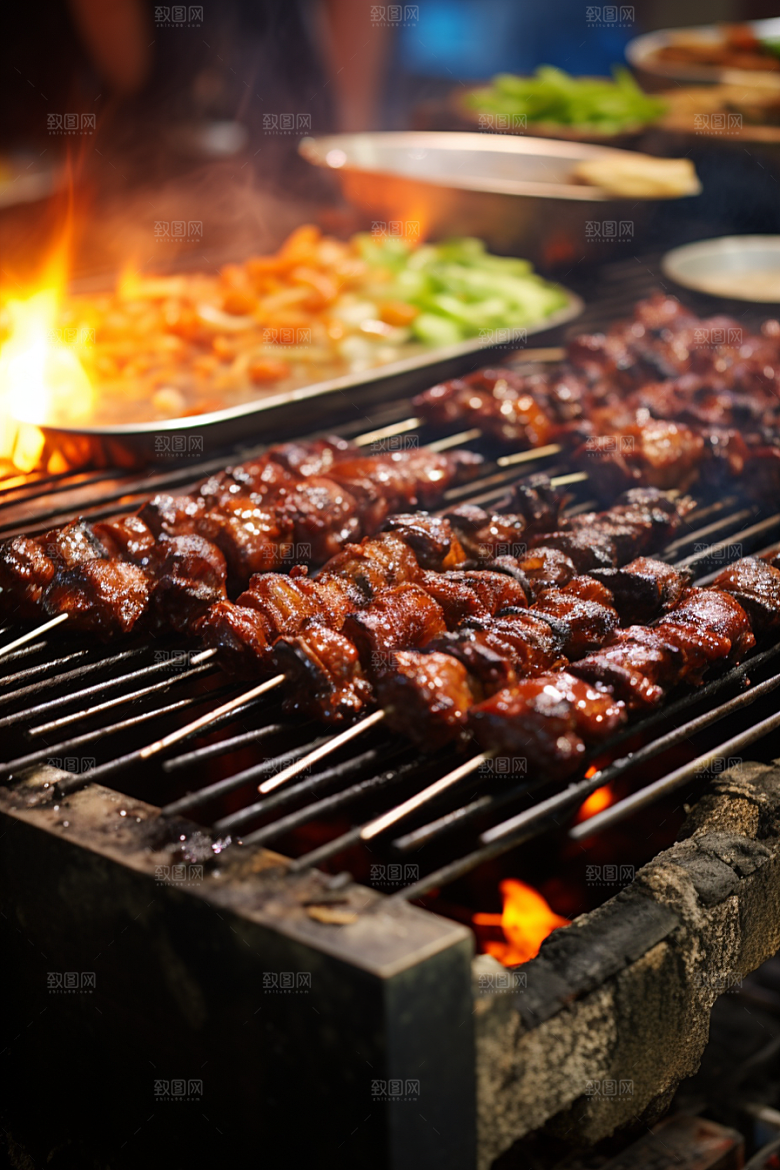 BBQ烧烤聚餐肉串摄影图