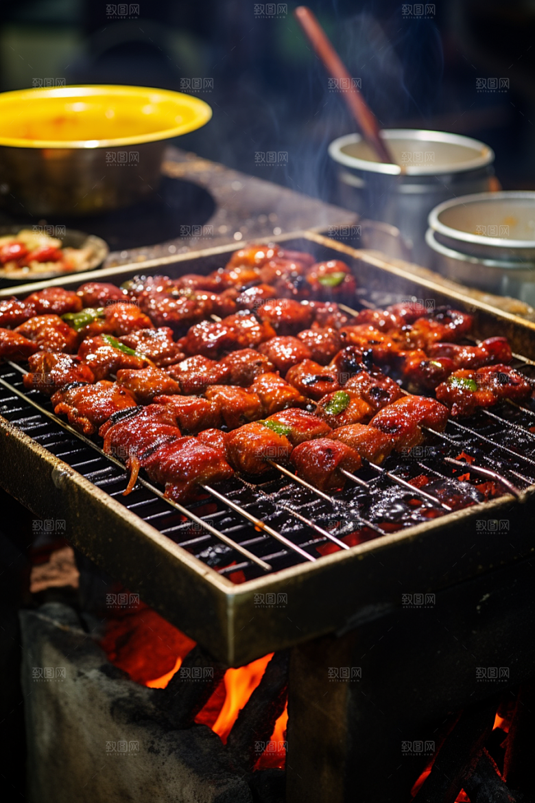 BBQ烧烤肉串美食摄影图