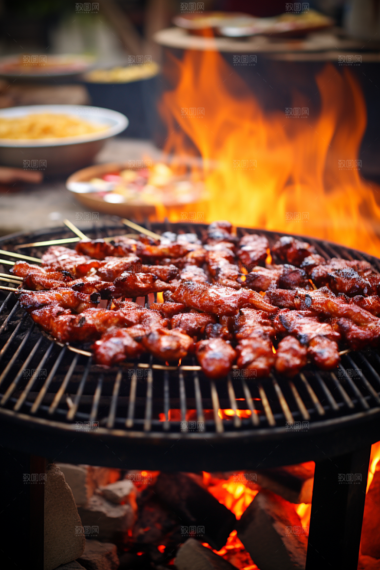 BBQ烧烤肉食肉串摄影图