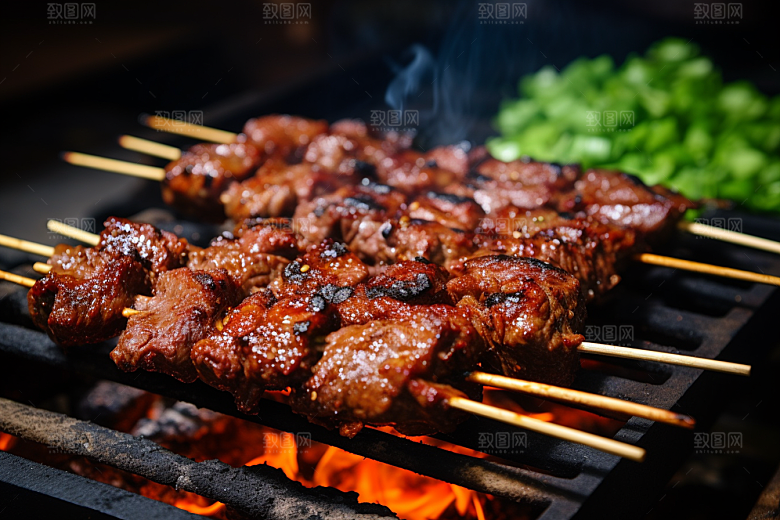 BBQ烧烤肉串火辣摄影图