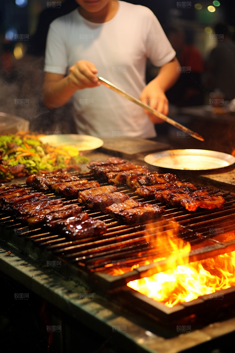 BBQ烧烤火热烤串摄影图