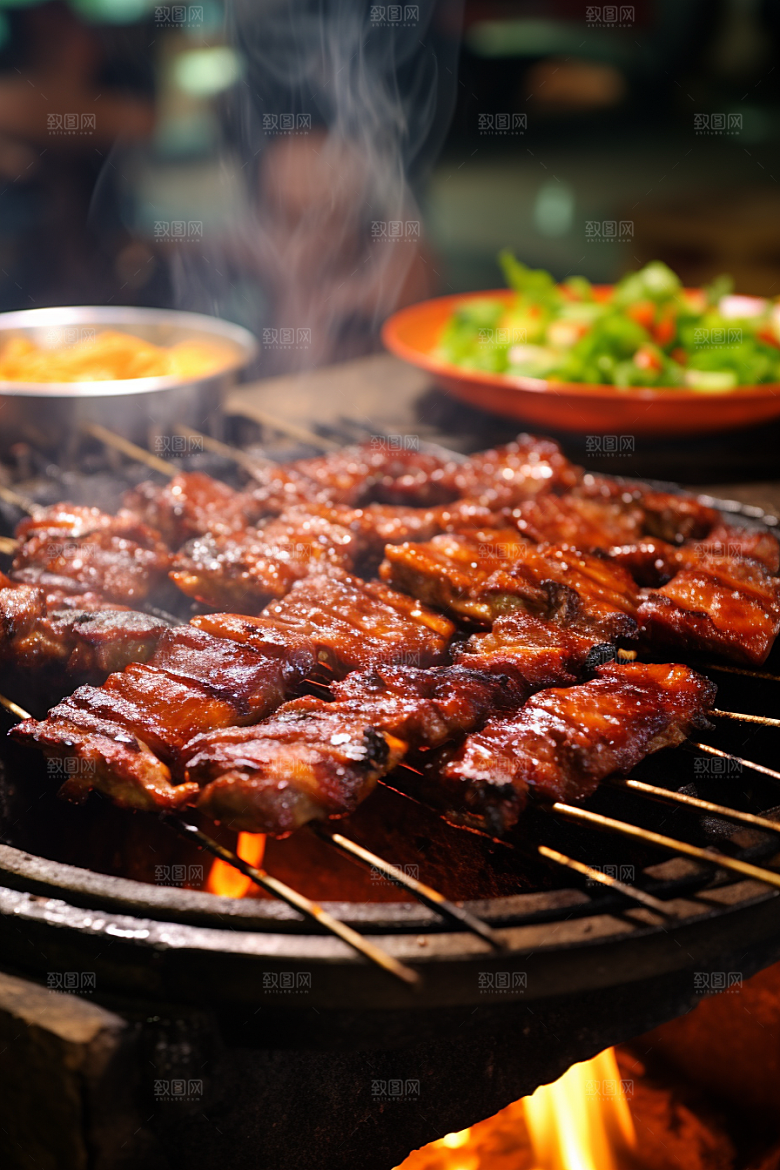 BBQ烧烤火热聚餐摄影图