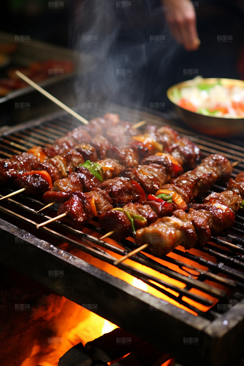 BBQ烧烤肉类肉串摄影图