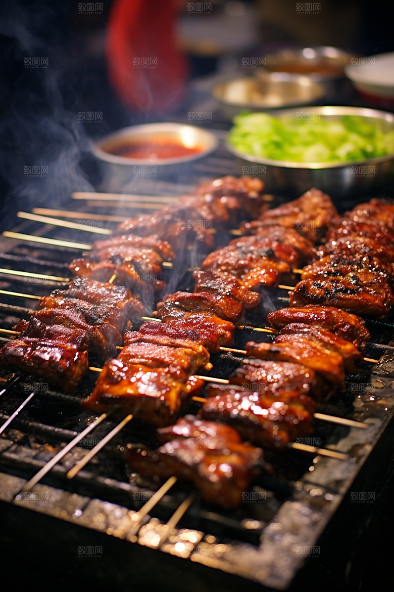 BBQ烧烤肉类肉串摄影图