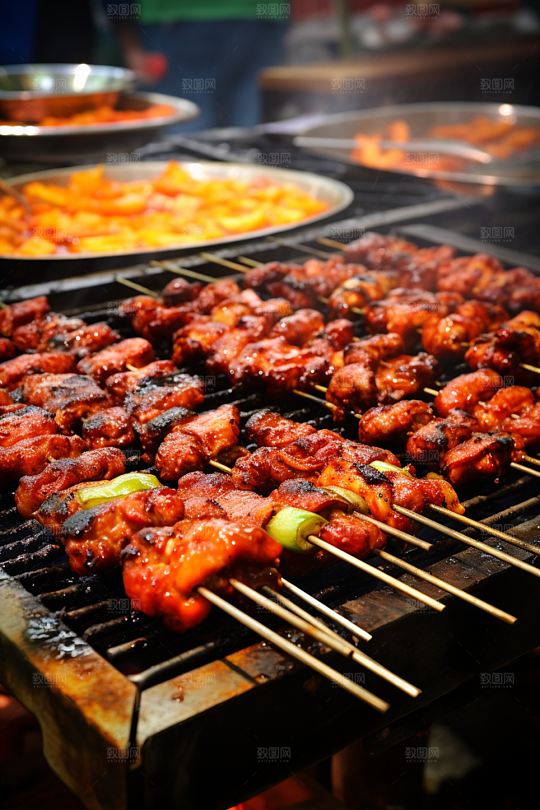 BBQ烧烤肉类火辣摄影图