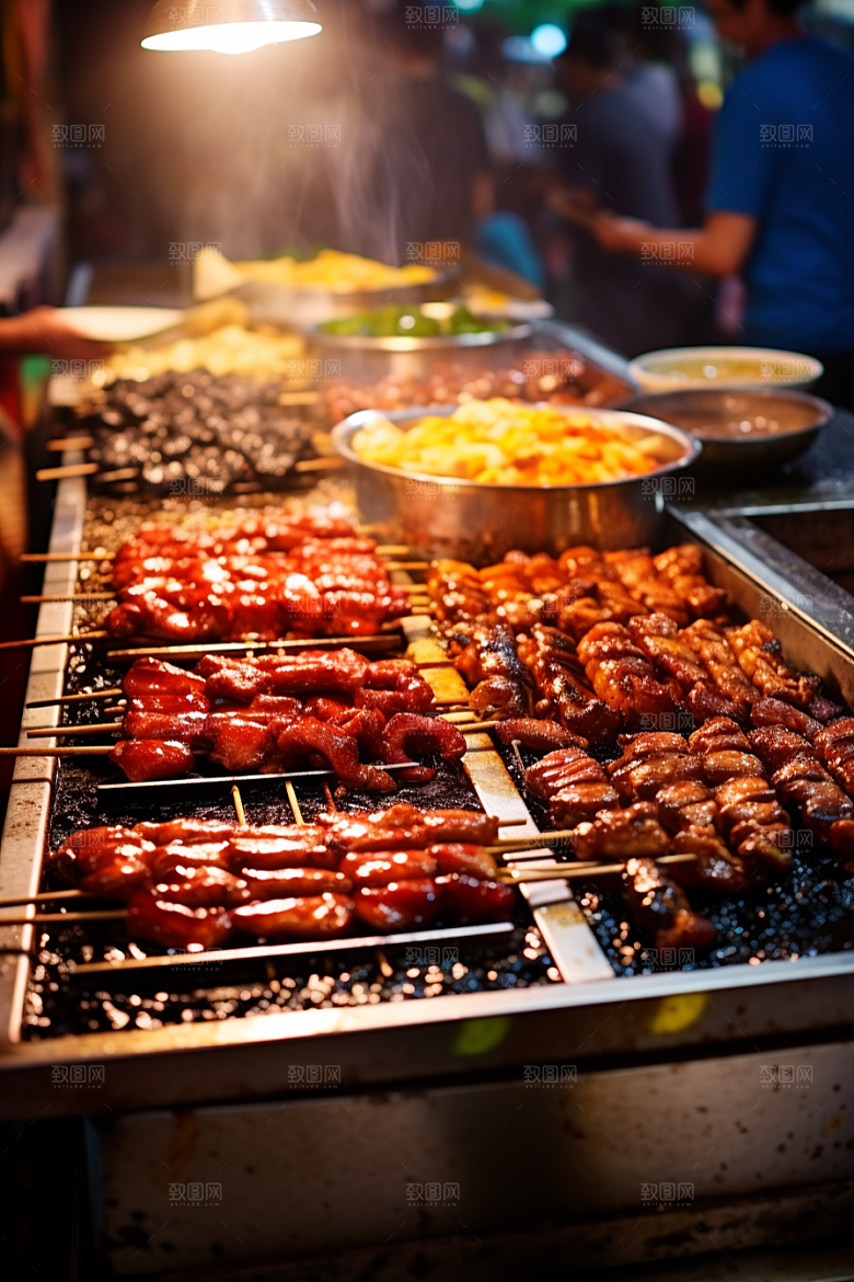 BBQ烧烤肉串聚餐摄影图