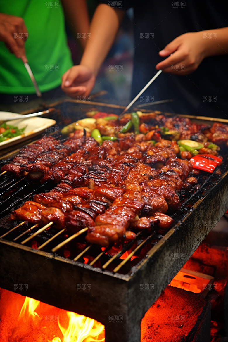 BBQ烧烤聚餐美食摄影图