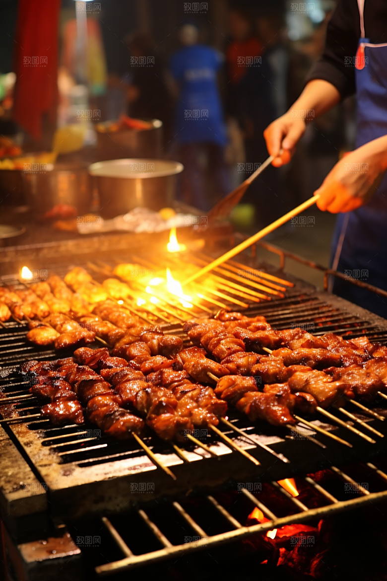 BBQ烧烤聚餐火热摄影图