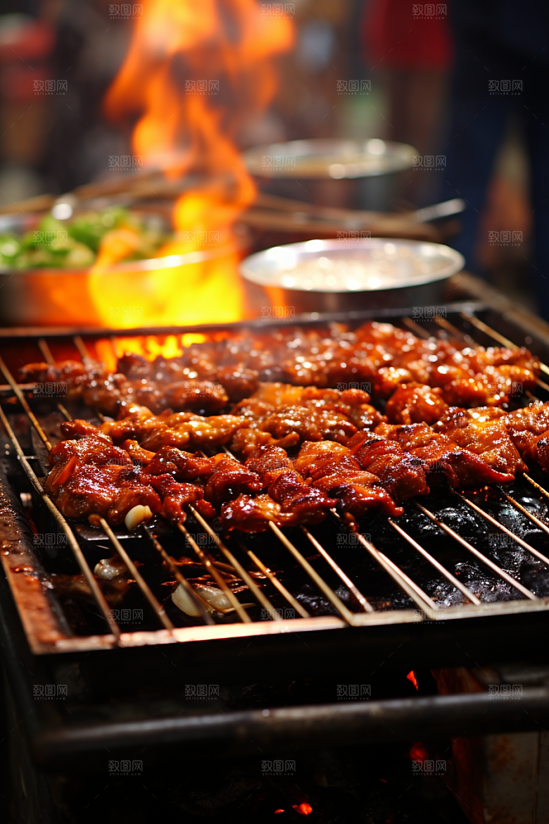 BBQ烧烤肉串肉食摄影图