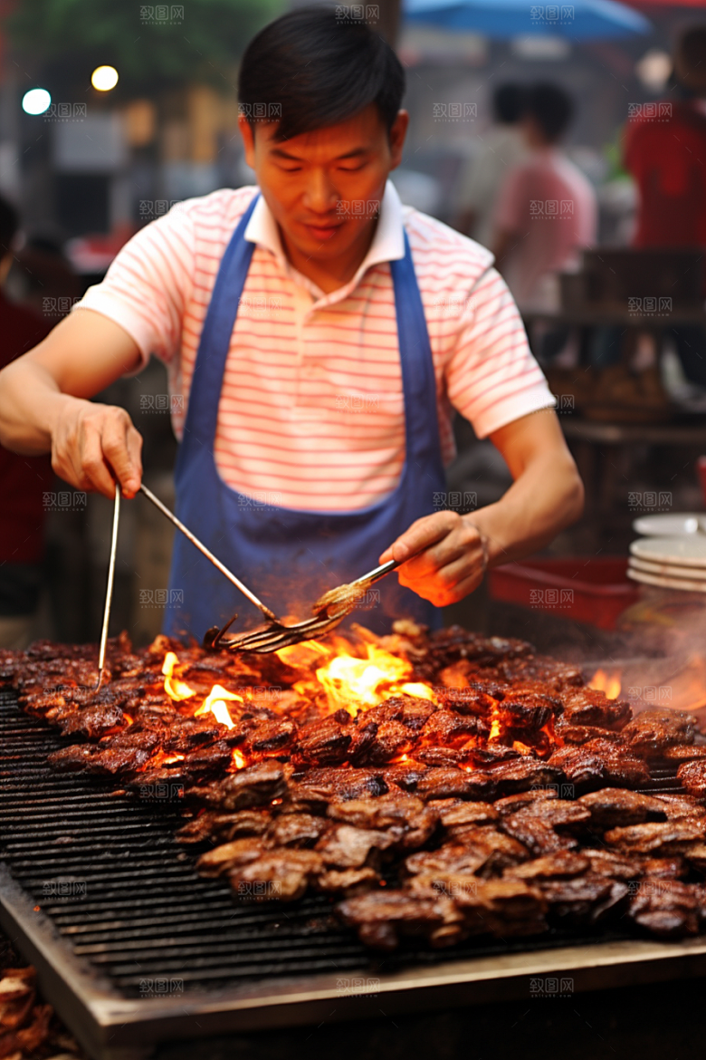 BBQ烧烤美食烤串摄影图