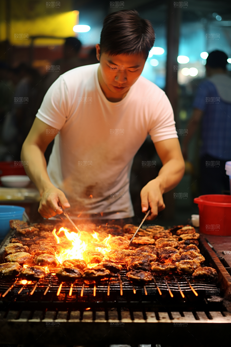 BBQ烧烤聚餐肉食摄影图