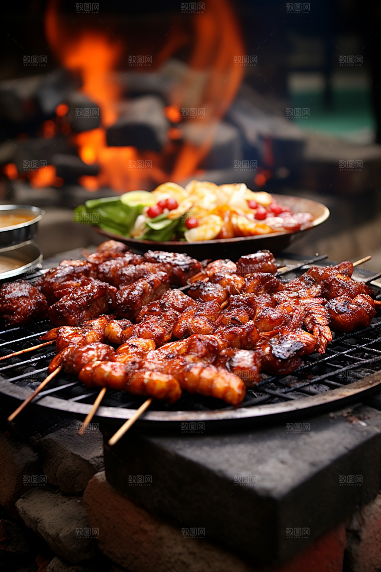 BBQ烧烤聚会烤串摄影图