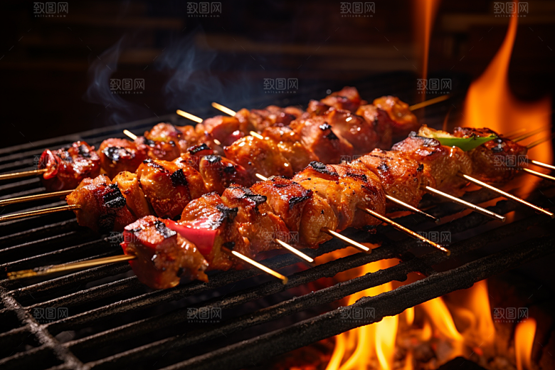 BBQ烧烤肉食火辣摄影图
