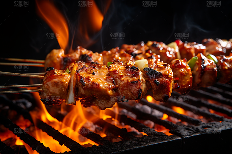 BBQ烧烤肉食火热摄影图