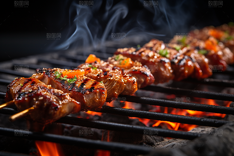 BBQ烧烤肉食烤串摄影图