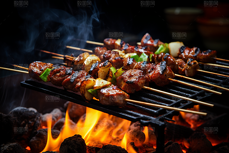 BBQ烧烤肉串火热摄影图