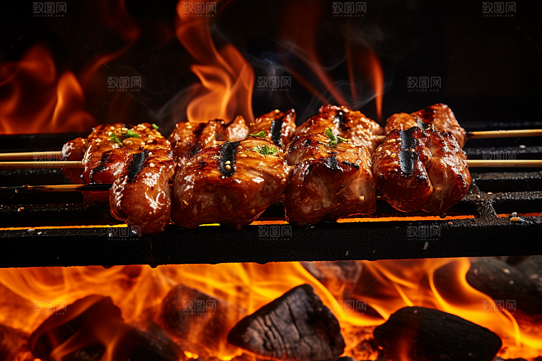 BBQ烧烤火辣烤串摄影图