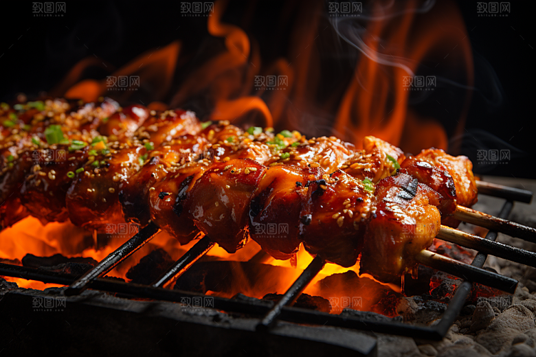 BBQ烧烤肉食肉串摄影图