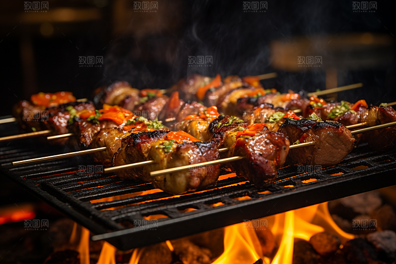 BBQ烧烤肉串美食摄影图