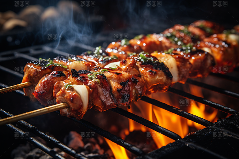 BBQ烧烤美味肉串摄影图