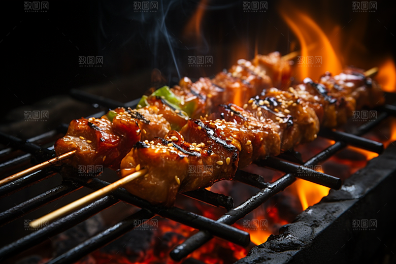 BBQ烧烤烤串肉食摄影图