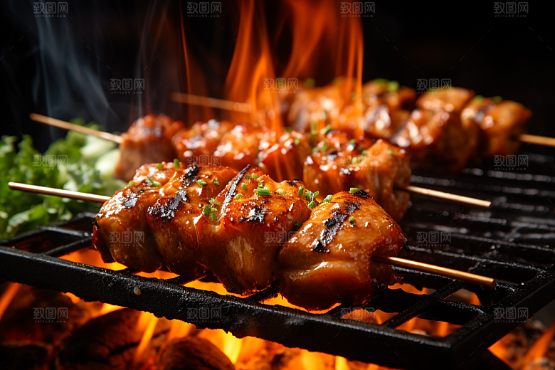 BBQ烧烤高清肉串摄影图