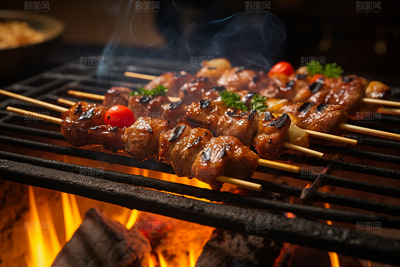 BBQ烧烤美味肉串摄影图