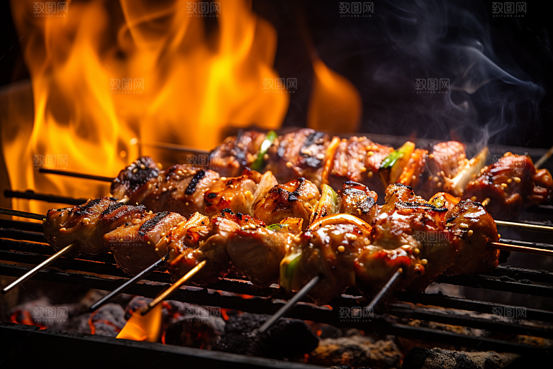 BBQ烧烤肉串聚餐摄影图