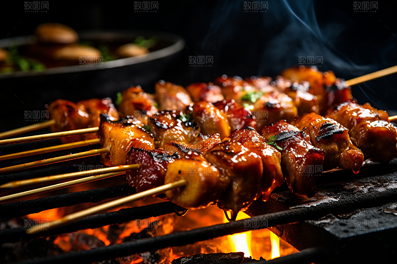 BBQ烧烤肉食烤串摄影图