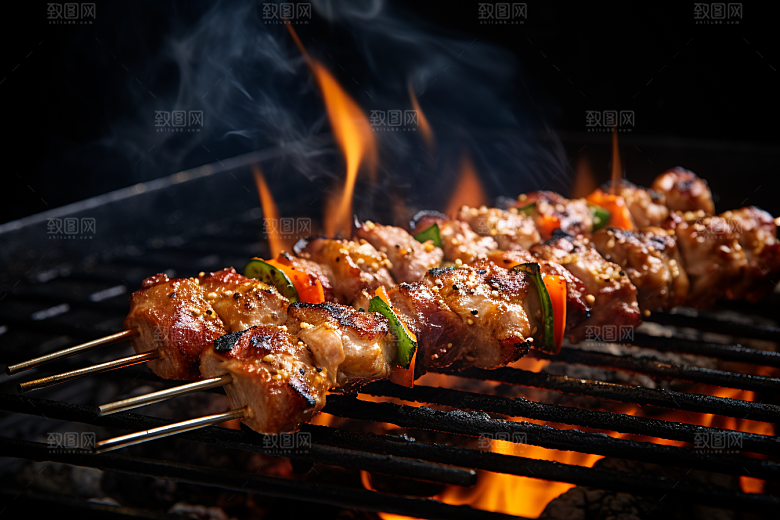 BBQ烧烤美味烤串摄影图