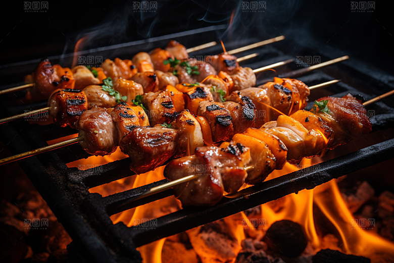 BBQ烧烤肉食烤串摄影图